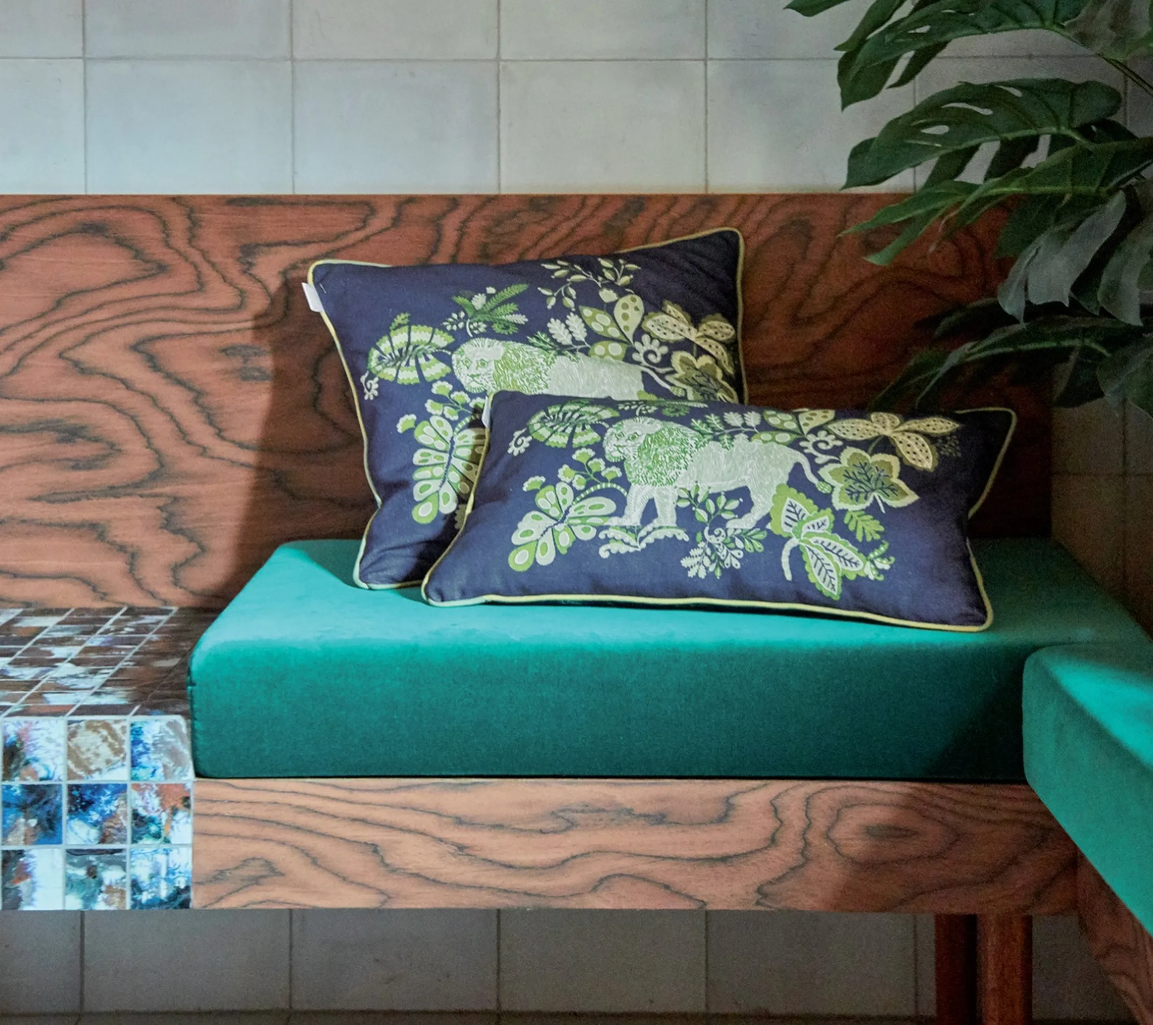 ENSEMBLE ENVELOPPE COUSSIN LION INDIGO