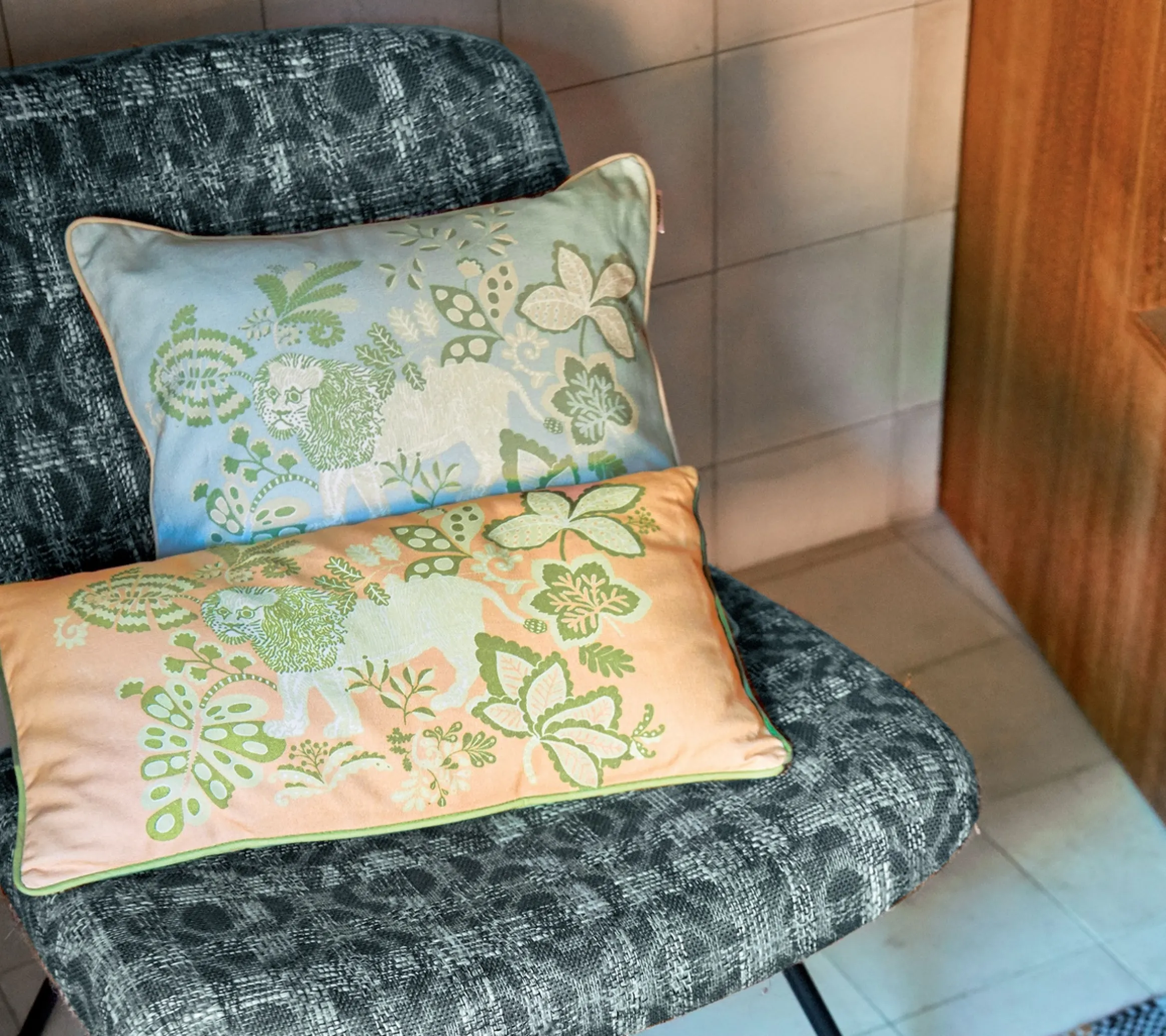 ENSEMBLE ENVELOPPE COUSSIN LION MELON