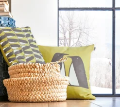 ENSEMBLE ENVELOPPE COUSSIN PINGOUINS TILLEUL