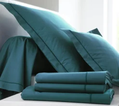 HOUSSE DE COUETTE UNI SATIN BLEU PAON