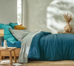 TAIE UNI PERCALE BLEU CANARD